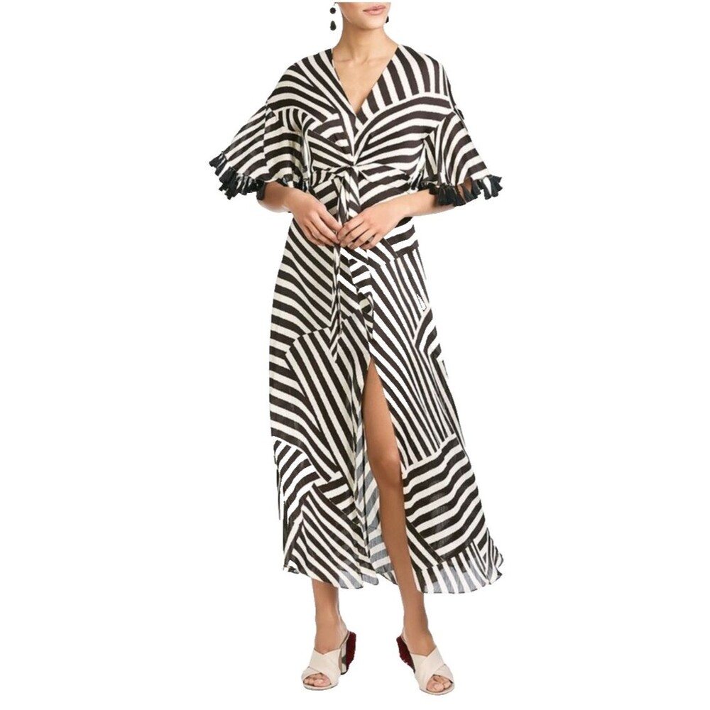 Sachin & Babi Jacynda Dress Size 8 Women Stripe Geo Print Fringe Trim